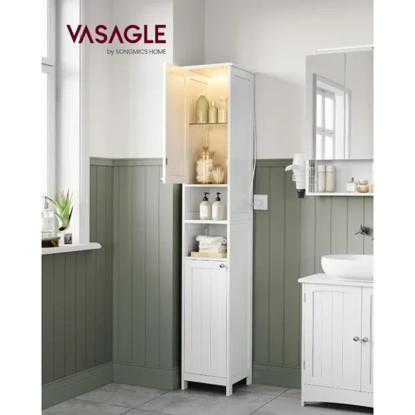Tall Bathroom Cabinet with Lights, Slim Bathroom Storage Cabinet, Freestanding Narrow Cabinet with Adjustable Shelves, - Image 2